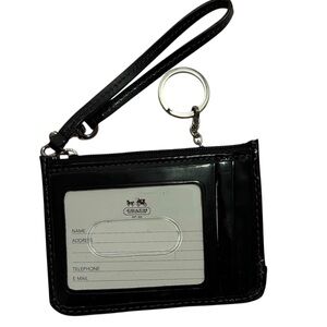 Coach Slim Black Signature Card Holder with Wristlet Strap and Keyring
